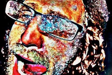 Artistic portrait with glasses and colorful texture.