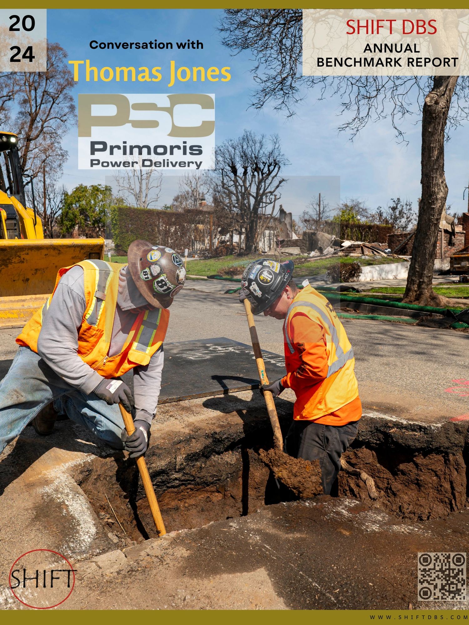 Field crews performing underground utility work on the cover of the Shift DBS 2024 Annual Benchmark