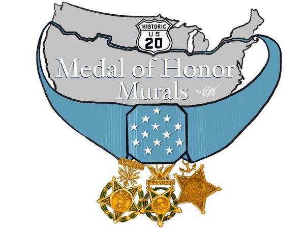© Medal of Honor Murals™ logo by Bubba featuring Hwy 20's route through the US.