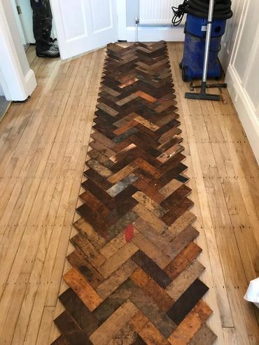 The first stage of the reclaimed mix wood parquet installation