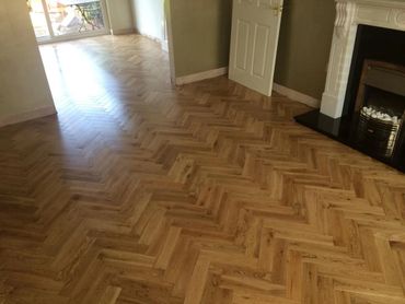 Herringbone parquet flooring, fully sanded and sealed