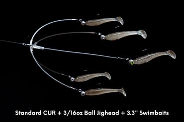 Clear Umbrella Rig rigged with swim baits