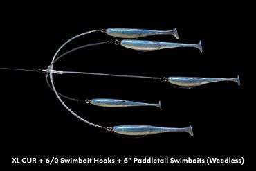 Clear Umbrella Rig rigged with weedless swimbaits