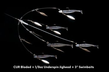 Clear Umbrella Rig rigged with 1/8 oz under head spins