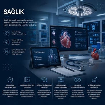 Medical technology showcasing 3D heart anatomy and health data on digital devices.