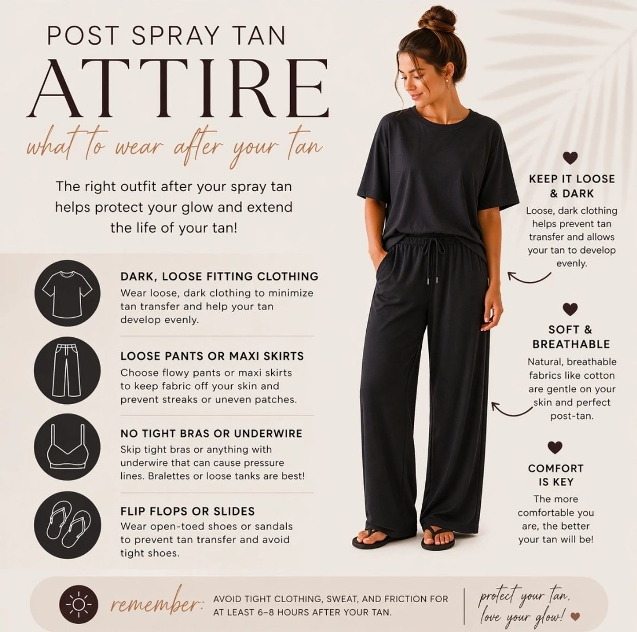 Guide on what to wear after a spray tan to protect your glow.