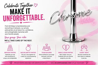 Promotional flyer for private pole parties celebrating confidence and fun.