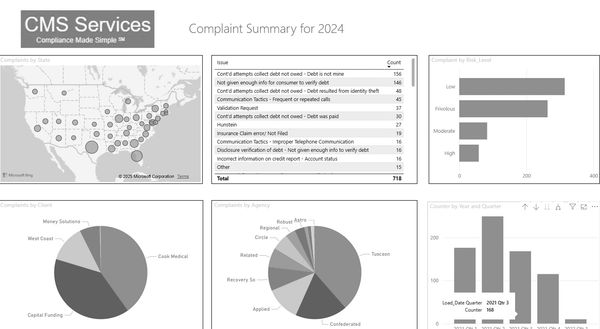 CMS Services 2024 complaint summary with charts and data visuals.