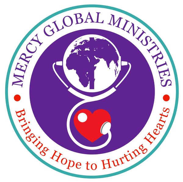 Mercy Global Ministries logo with globe and heart, symbolizing hope and healing.