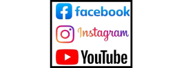 Logos of Facebook, Instagram, and YouTube social media platforms.