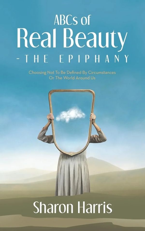 Book cover with a figure holding a mirror reflecting a cloud in a serene landscape.