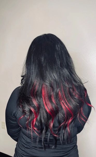 22" Black and Red Hand Sewn Weft Extensions