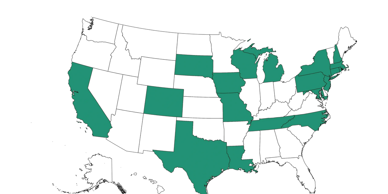 Laurie serviced: MA, CT, RI, NY, TN, TX, LA, NC, IA, NJ, PA, MO, WI, CO, MI, CA, MD, NH, SD