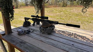 Close view of a shooting bench at the range