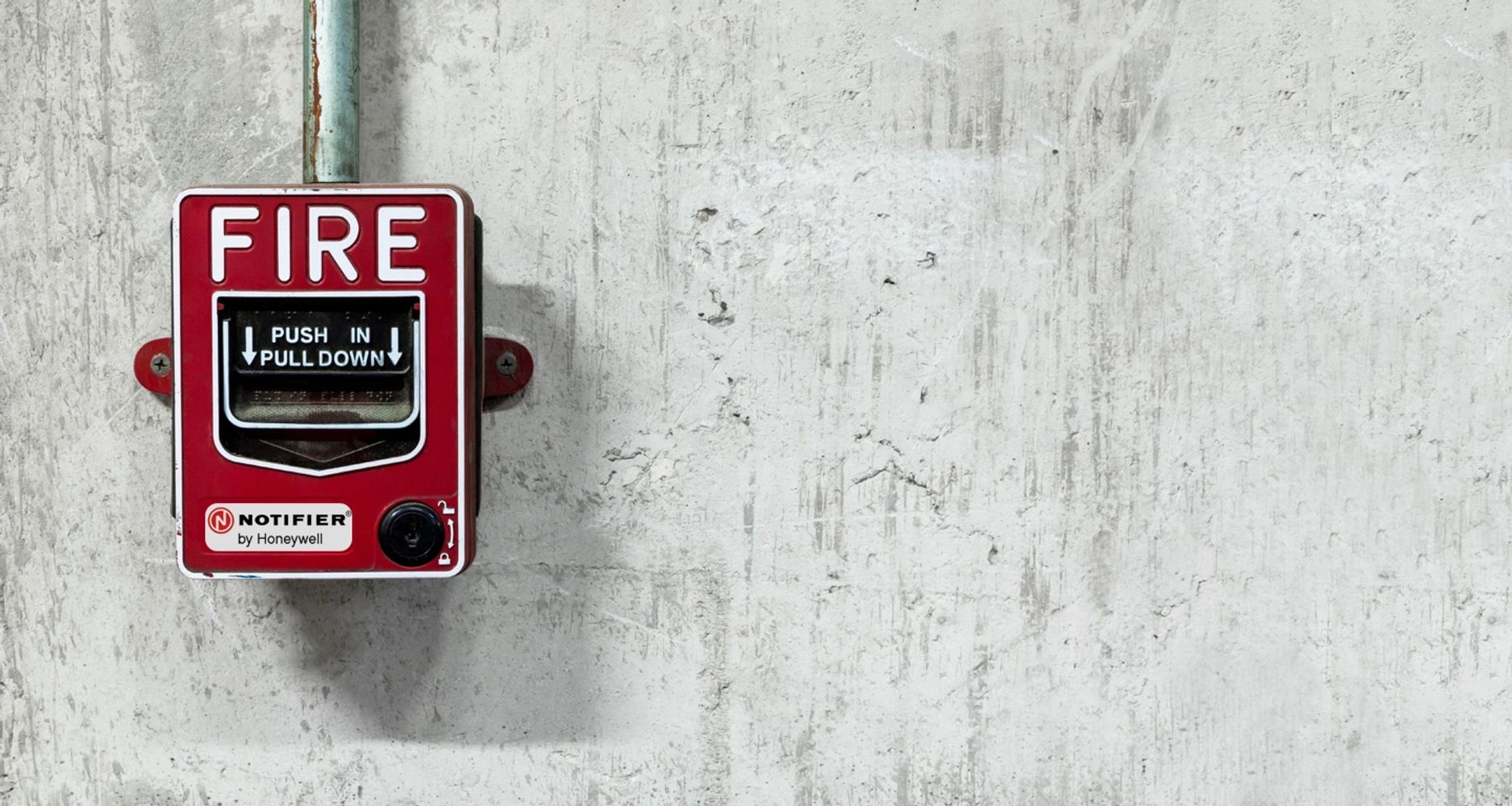 Fire pull station on wall