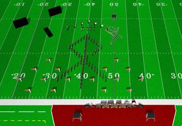 Marching band forms a ribbon shape on a football field.