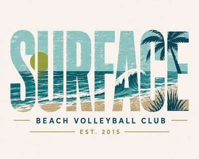 Typography art with beach and ocean inside the word SURFACE.