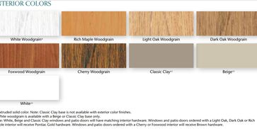 Various woodgrain and solid color samples for interior finishes.