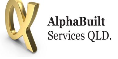 AlphaBuilt Services QLD logo with gold alpha symbol and black text.