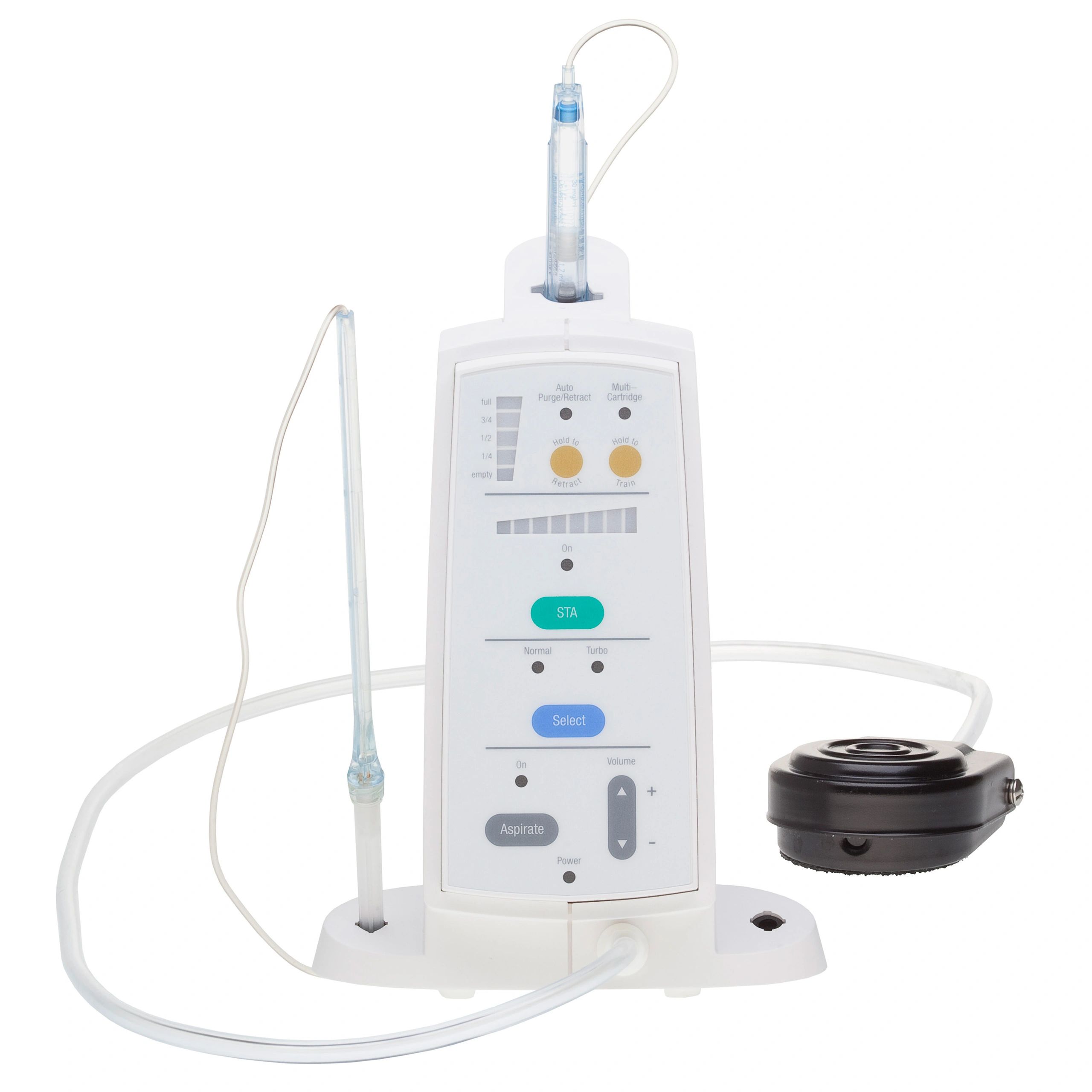 A medical suction machine with control panel and tubing.