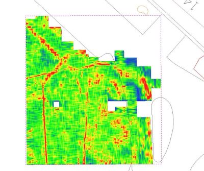 GPR amplitude map showing subsurface linear features