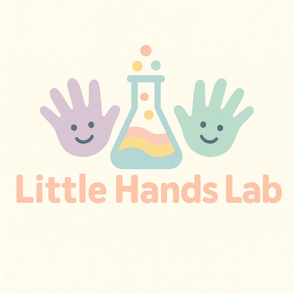 Colorful logo with smiling hands and a beaker for Little Hands Lab.