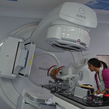 A Clinical Scientists performing quality assurance checks on a linear accelerator