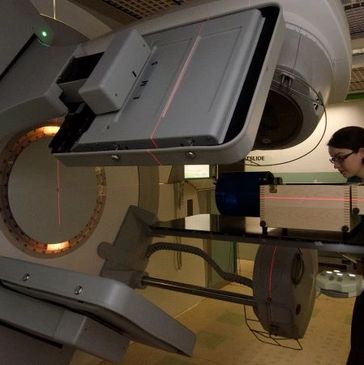 A Clinical Scientist performing a quality assurance check on a linear accelerator