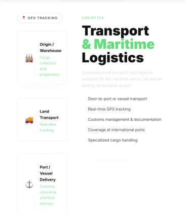 Servicios logísticos de transporte y marítimos con seguimiento GPS.