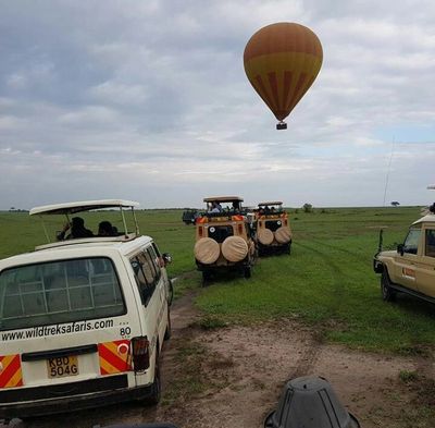 A balloon being chased on a wildlife safari in Kenya