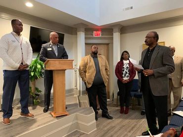 HCCC President Charles Marshall presents questions to Stockbridge city officials