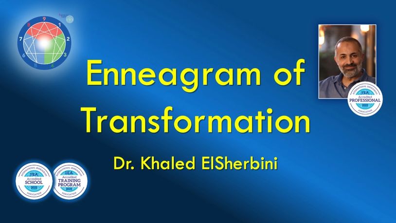 Enneagram of Transformation course by Dr. Khaled ElSherbini with accreditation badges.