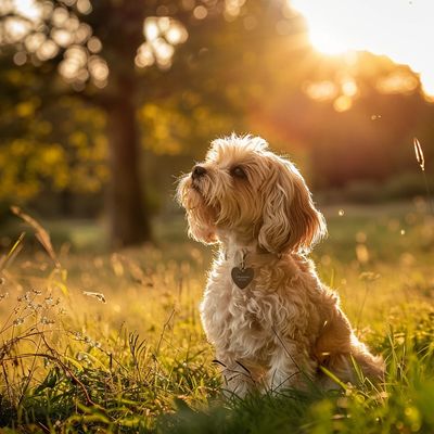 Imagine of a beautiful lit Maltese dog in Hampstead heath