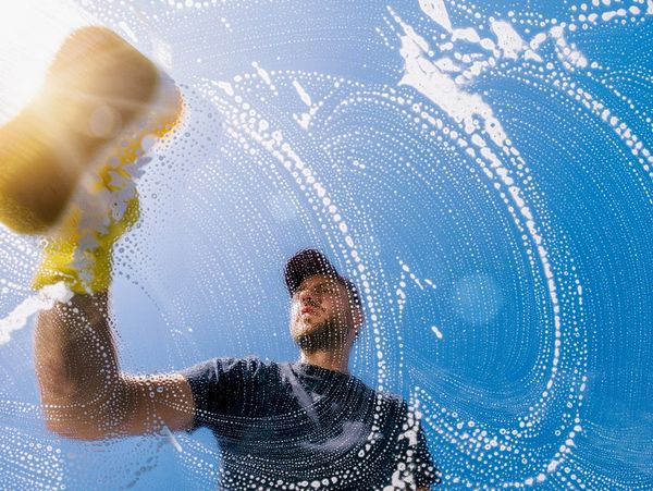 clean windows with glass window cleaning sponge, clean image