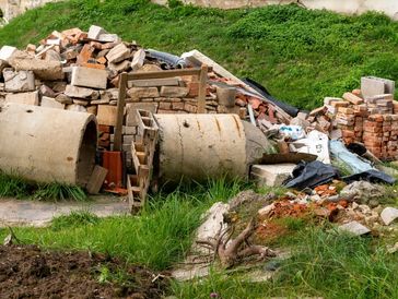 Pile of construction waste.Pile of junk in the yard, recycling and reusing material