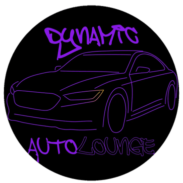 A sleek purple outline of a car with 'Lunatic Auto Lounge' text.