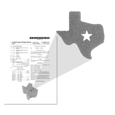 An image of a patent with the state of Texas silhouette