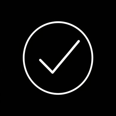 White checkmark inside a circle on a black background.