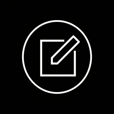 White edit icon with pencil on black background.