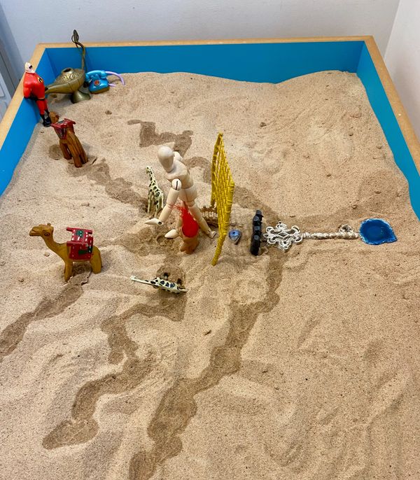 Sand tray used in play therapy sessions