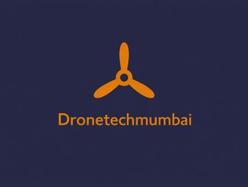 Orange drone propeller logo with 'Dronetechmumbai' text on dark background.