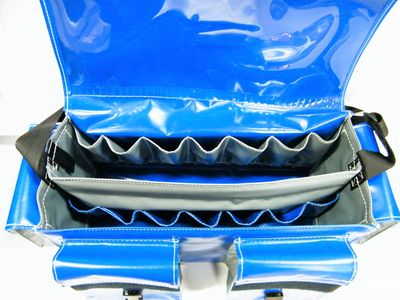 RBM Rhino Tool Bag, opened showing tool compartment and divider inside.