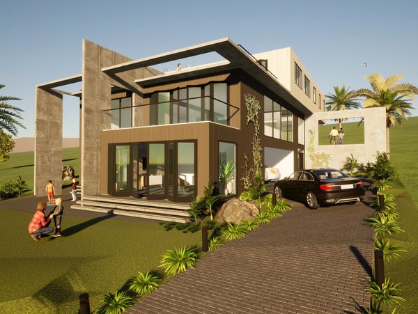 Modern looking contemporary residence bungalow, villa house, farmhouse.