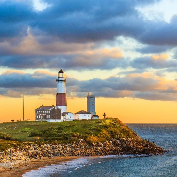 light house near the cliff overseeing the ocean on long island NY