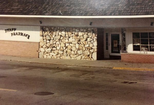 Image: 1970 photo of storefront Pfaff's Pharmacy