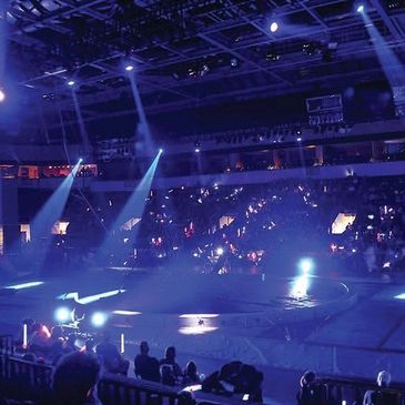 Show time with spotlights at the Ararat Shrine Circus at Cable Dahmer Arena, Independence MO