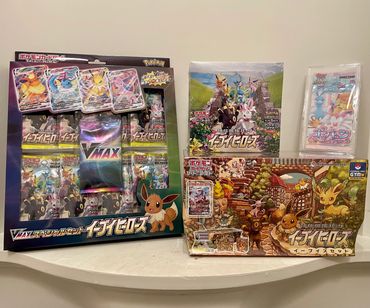 Eevee Heroes Booster packs available for sale at Cannery Row Antique Mall Showcase #7 starting June