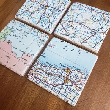 Vintage maps - set of 4 stone coasters