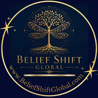 Golden tree and dragonfly logo for Belief Shift Global.