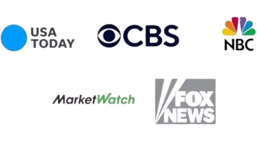 Logos of USA Today, CBS, NBC, MarketWatch and Fox News